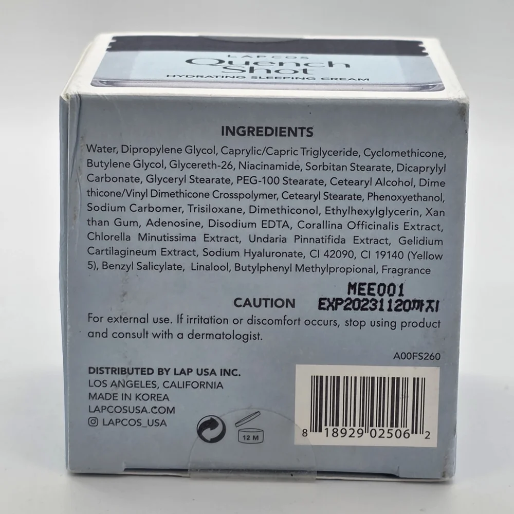 LAPCOS Quench Shot Hydrating‎ Sleeping Cream Moisturizer Discontinued New